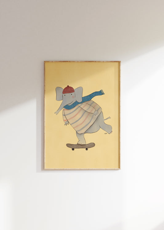 Elefant på skateboard | Plakat